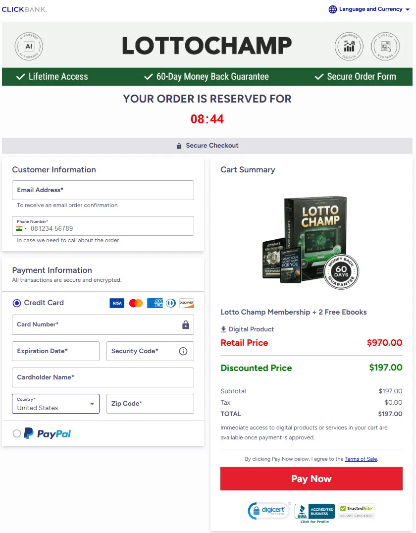 lotto champ order page